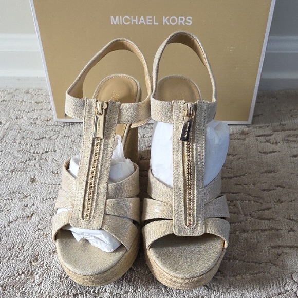 Michael Kors Shoes - NIB Michael Kors Gold "Berkley Wedge"